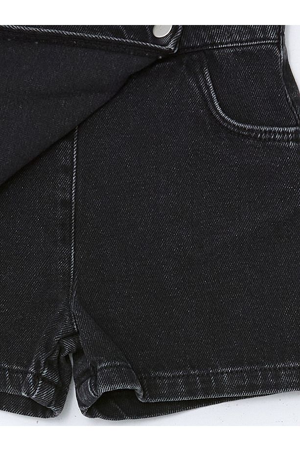 Siyah Beli Lastikli Kız Çocuk Jean Şort - 3