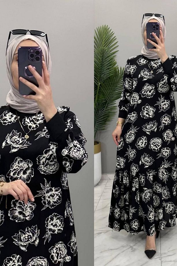 PAMUKLU VİSKON KUMAŞ EBRU ELBİSE - 1