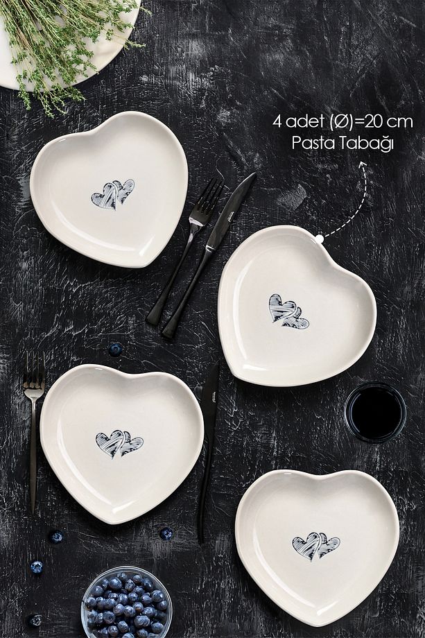 Amour Kalp Pasta Tabağı 20 Cm 4 Adet 22870 - 2