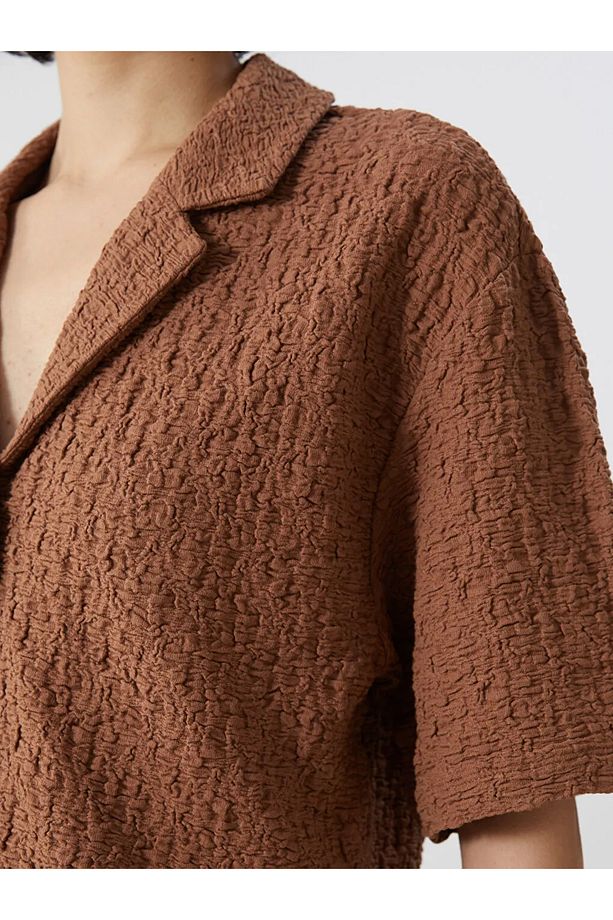 LCW Vision Ekru Loose Fit Dokulu Kadın Gömlek - 4