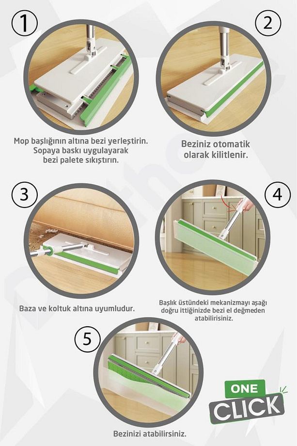 One Click Akıllı Mop Paleti Xl 32cm Mop El Değmeden Islak Havlu Ve Bez Kullan At Ot - 5