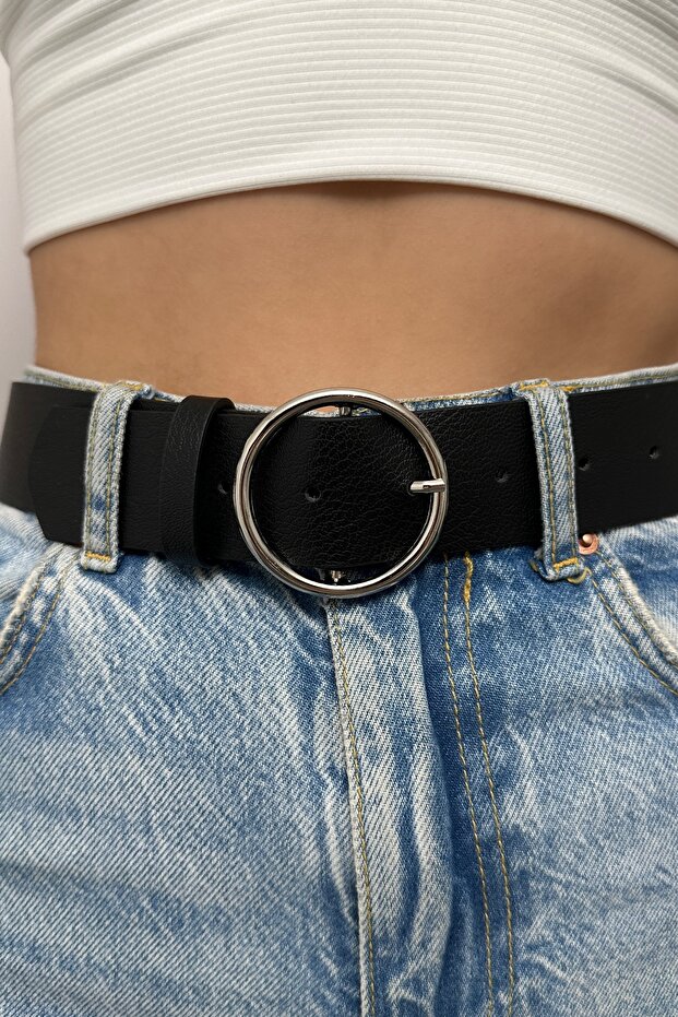 Klasszikus kerek ezüst csatos barna bőr öv - 1