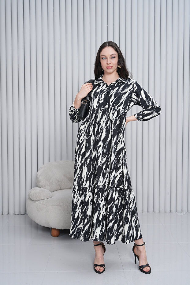 Women's Shirt Collar Buttoned Long Woven Dress