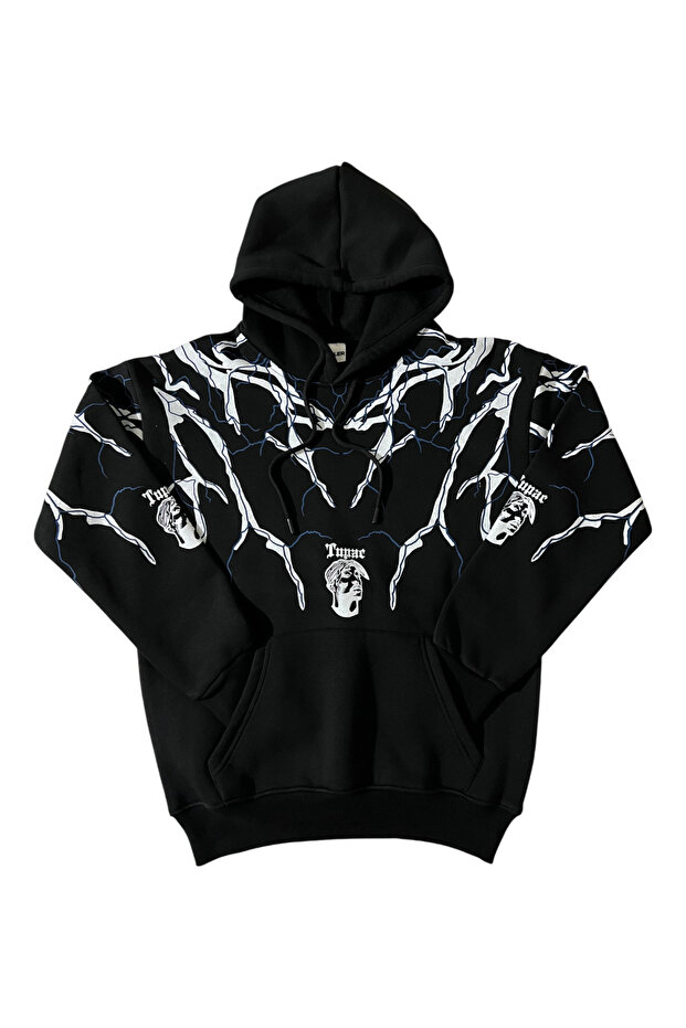 Unisex Regular Fit Cotton Soft Textured Fleece Patterned Hooded Sweatshirt