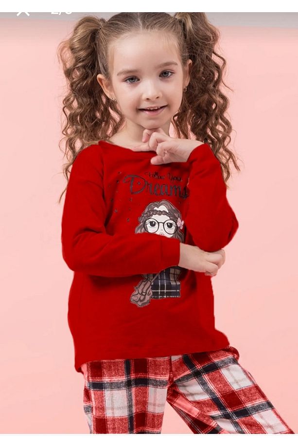DMB Kırmızı Kız Çocuk Pijama Takımı - 1