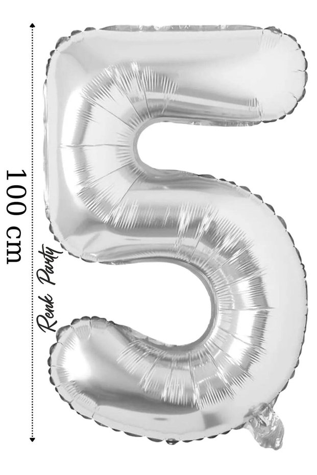 Foil Balloon 5 Number Helium Balloon 100 cm Silver Color - 5 Years Old Balloon - 5 Number Balloon - 40 Inch