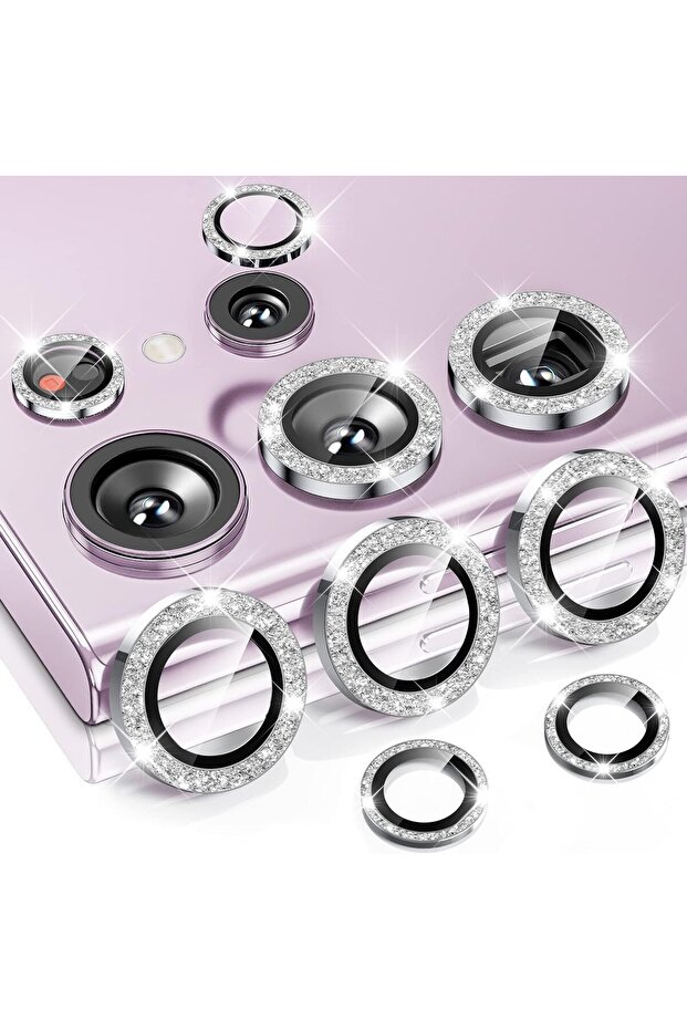 S23 Ultra Camera Lens Protector, 9H Tempered Glass, Titanium Military-Grade, Glitter Silver