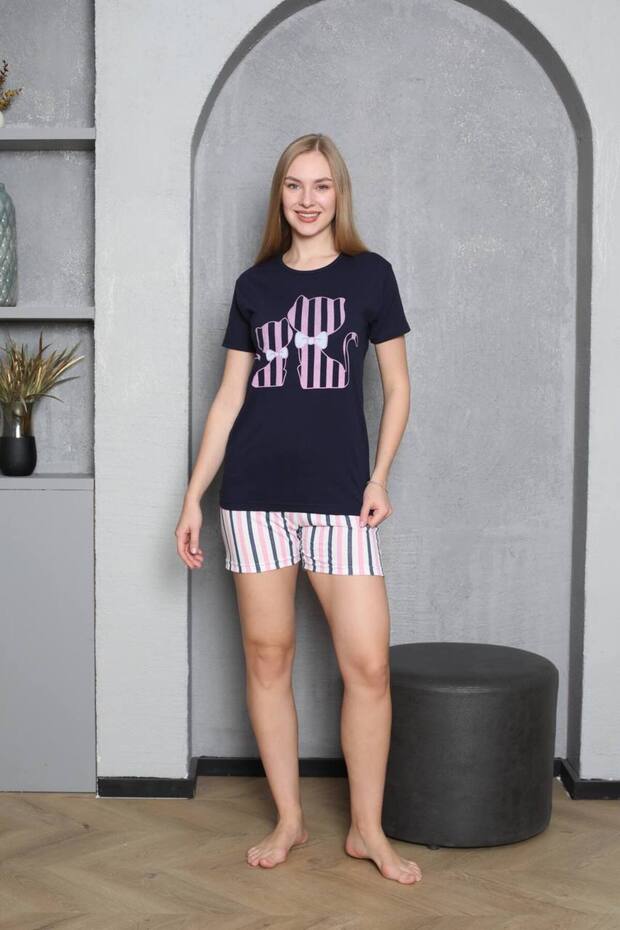 Women's Shorts Pajama Set with Kitten Design, Cotton, Dowry, Bundle, Home Wear