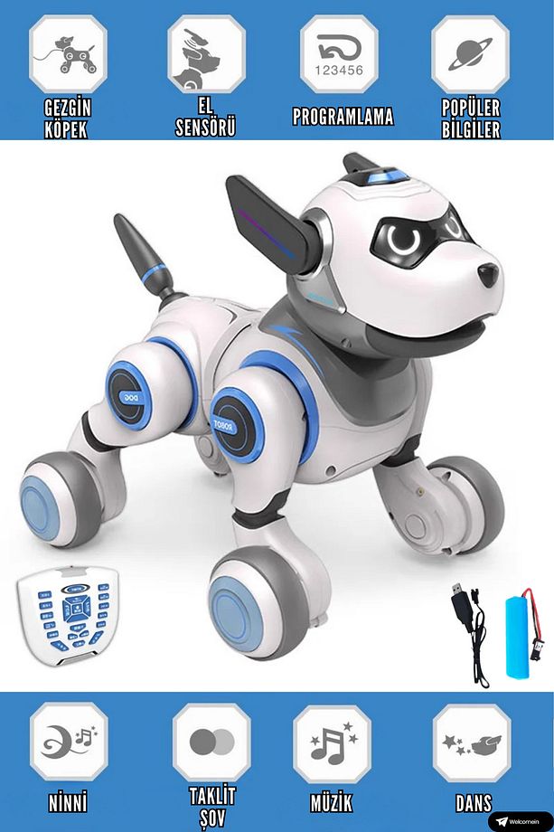 Oyuncak El Sensörlü  Uzaktan Kumandalı Şarjlı 22 Fonksiyonlu Smart İnteraktif Akıllı Robot Köpek - 1