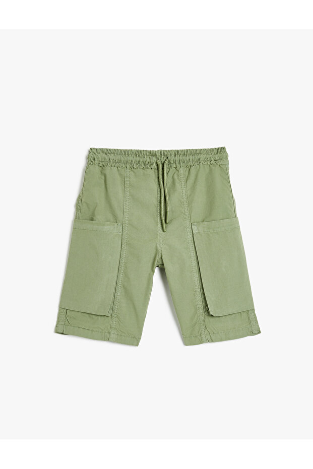 Cargo Pocket Detailed Cotton Shorts with Tie Waist
