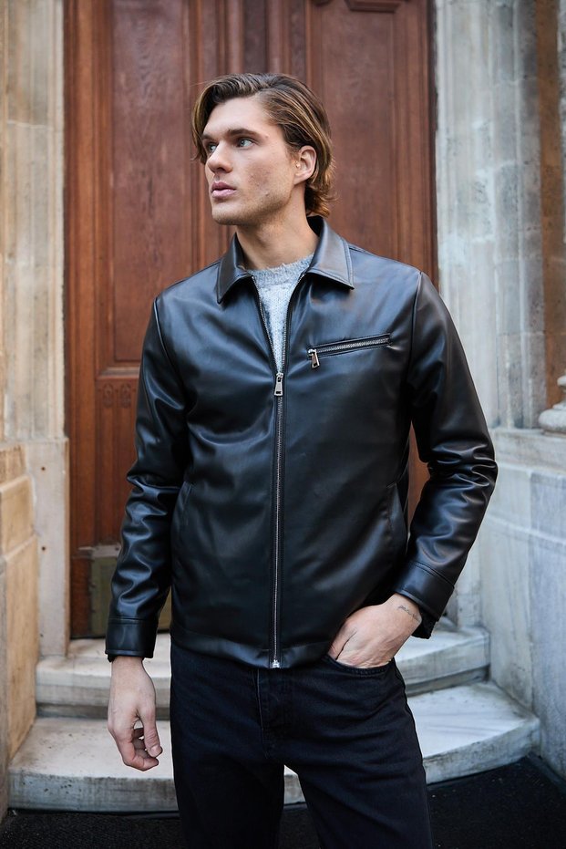 Men's Leather Coat Black Jacket
