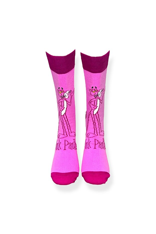 Tekli Unisex Anime Desenli Pembe Renkli Esnek Nem Alabilen Pamuklu Çorap - 3