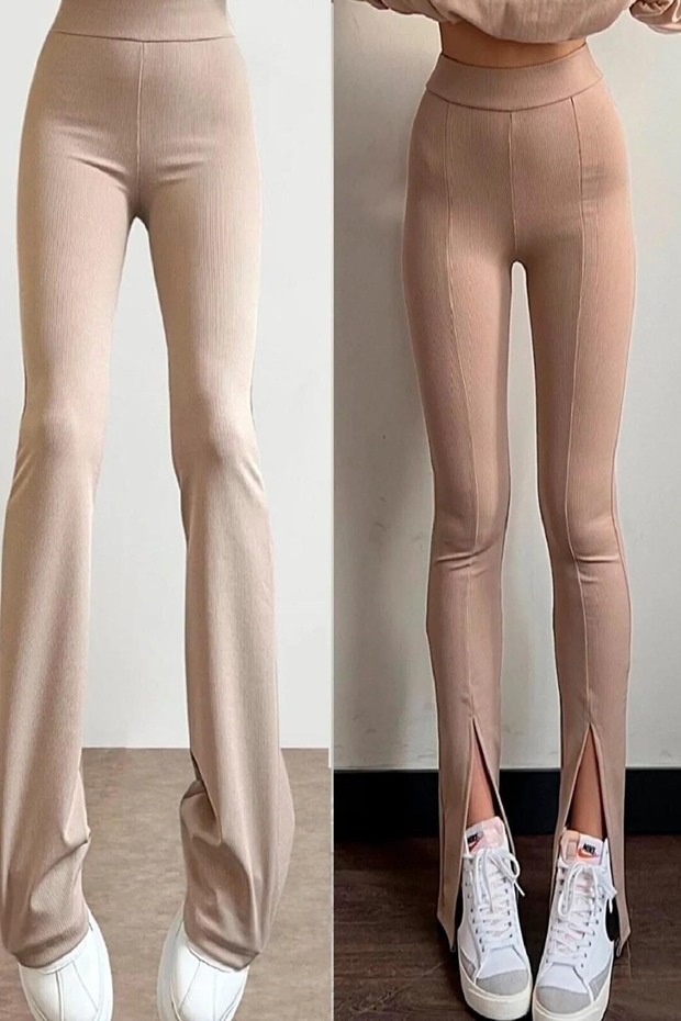 Kadın Fitilli 2'li Set İspanyol Paça Yırtmaçlı Tayt - 1