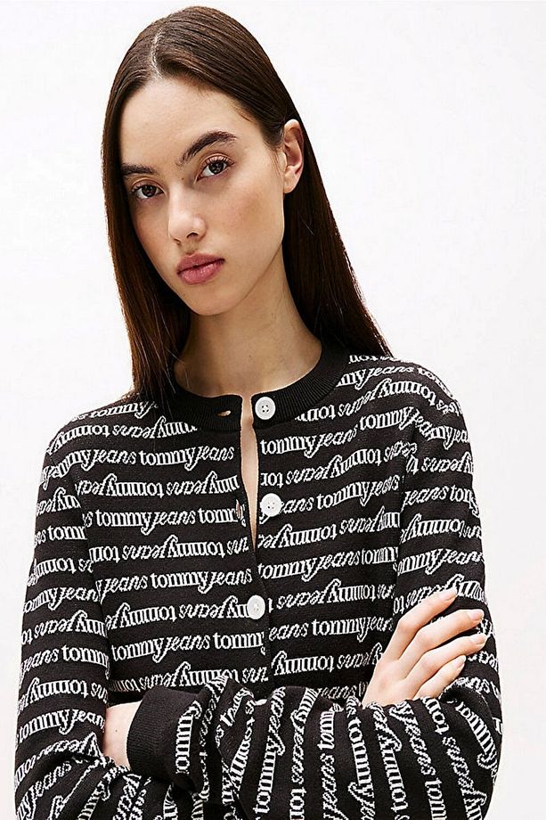 Tommy Jeans Tjw Crp Scrıpt Aop Cardıgan Kadın Siyah Hırka Dw0dw193400gm - 3