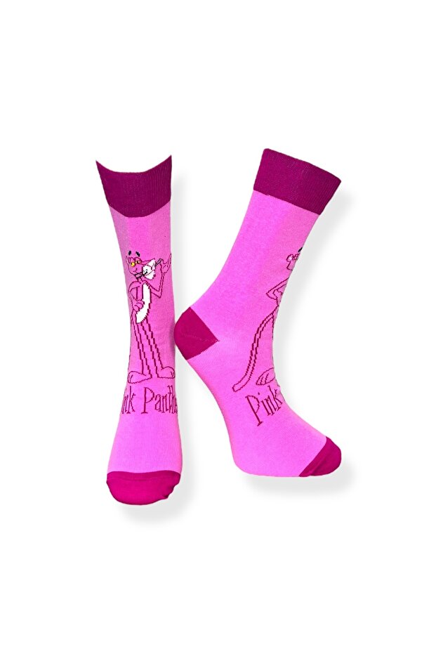Tekli Unisex Anime Desenli Pembe Renkli Esnek Nem Alabilen Pamuklu Çorap - 1