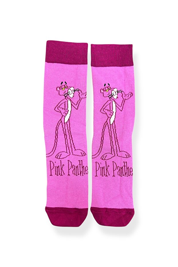 Tekli Unisex Anime Desenli Pembe Renkli Esnek Nem Alabilen Pamuklu Çorap - 4