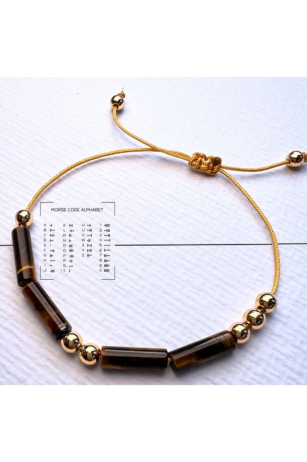 Amour Codé Bracelet Doğal Kaplan Gözü ve Hematit Taşlı Kişiselleştirilebilir Mors Alfabesi Bileklik - 1