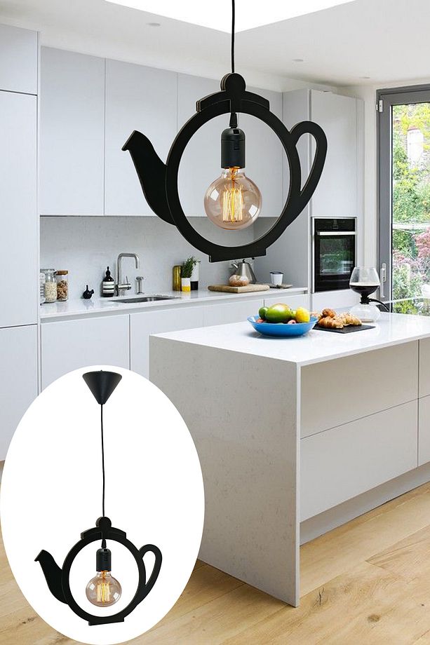 Kettle Çaydanlık Avize Sarkıt Modern Tekli Avize Retro Mutfak Cafe Otel Restaurant Tavan Lamba Çaycı - 1