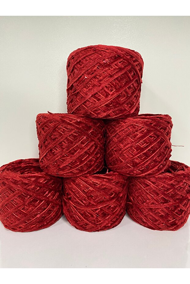 Knitting Yarn Velvet Color Red and Red Sequin Visual Net 600Gr