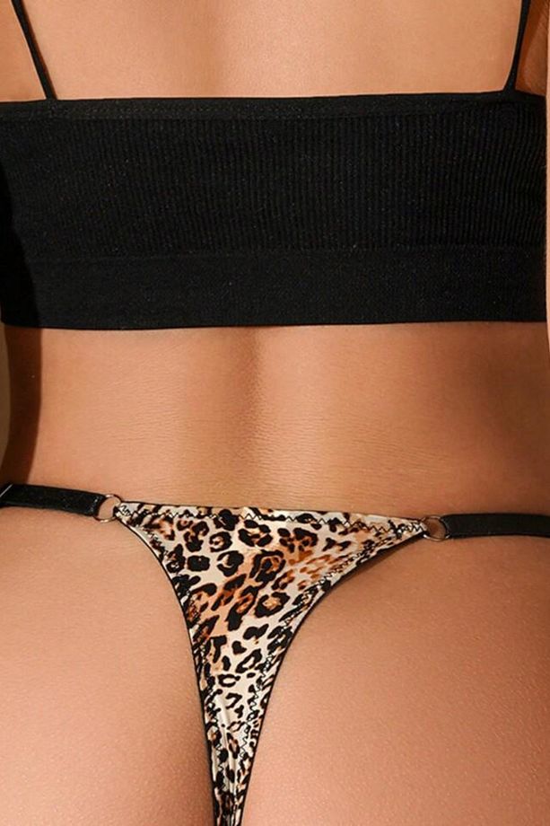 Leopar Desenli Tanga Külot Yüksek Bel Şeritli Mode - 2