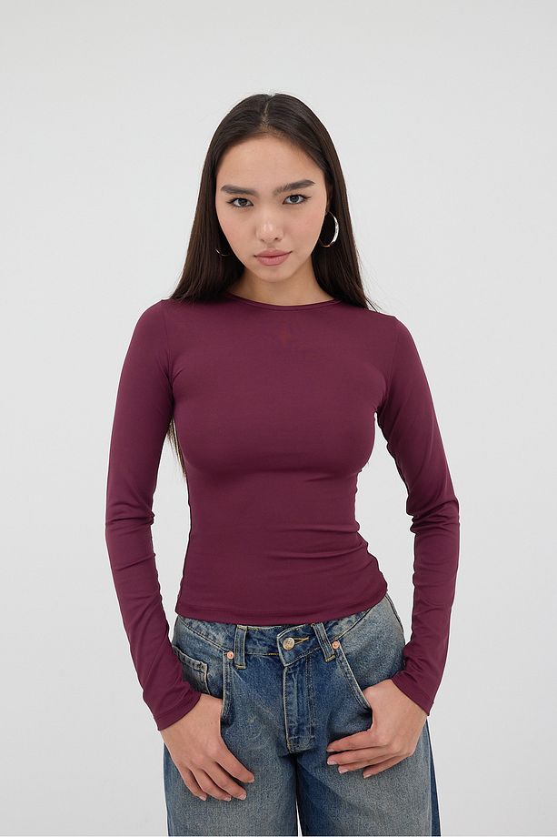 Bisiklet Yaka Uzun Kollu Basic Bluz B0074-G1 - 3