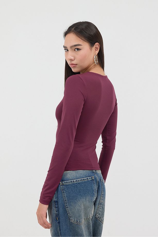 Bisiklet Yaka Uzun Kollu Basic Bluz B0074-G1 - 4