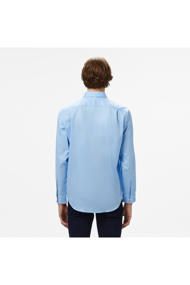 Erkek Regular Fit Düğmeli Yaka Mavi Gömlek - 3