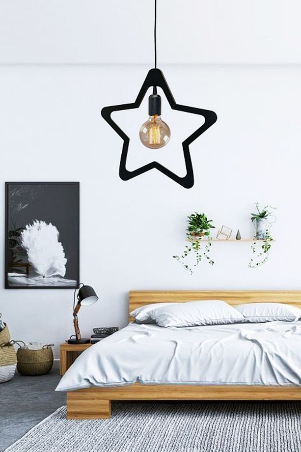 Star Yıldız Tekli Ahşap Avize Dekoratif Sarkıt Modern Rustik Lamba Cafe Salon Genç Çocuk Odası Avize - 7