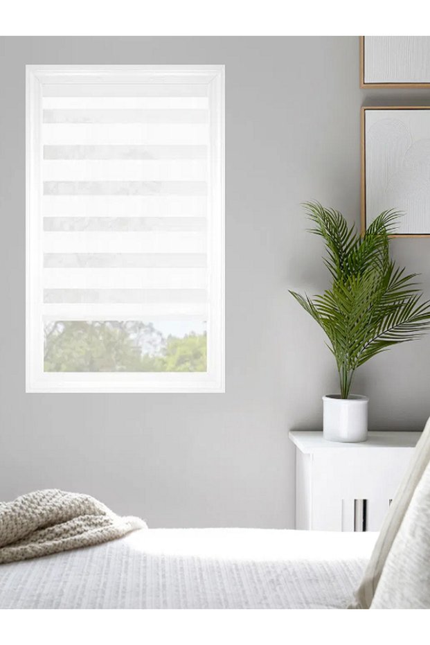 Ecru Zebra Patterned Imported Bamboo Thick Curtain - Plain Cut (Office and Kitchen Living Room Curtain)