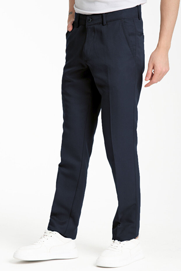 Men's Navy Blue Cotton Pocketed Summer Straight Linen Trousers
