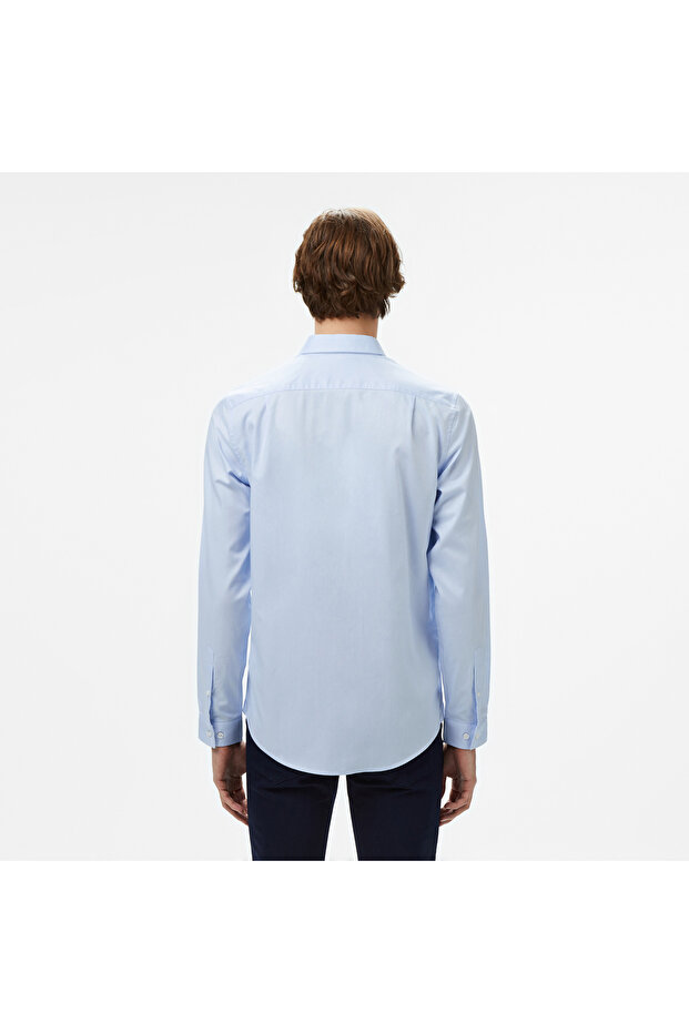 Erkek Slim Fit Düğmeli Yaka Açık Mavi Gömlek - 3