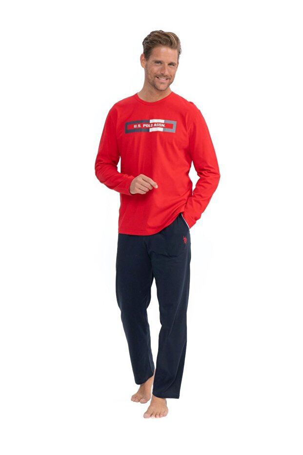 U.S. Polo Assn. Men's Long Sleeve Round Neck Combed Cotton Tracksuit Pajama Set S25828