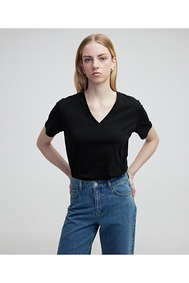 V yaka basic tişört - 1