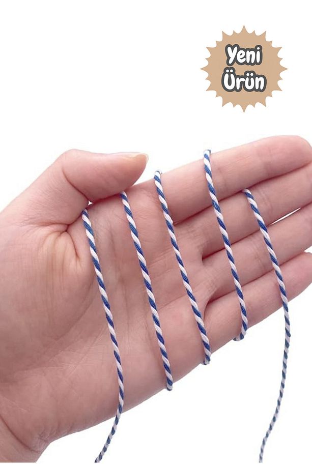 10 Metre Mavi Beyaz Hediye Kutusu Süsleme İpi Marteniçka İpi Süs İpi - 1