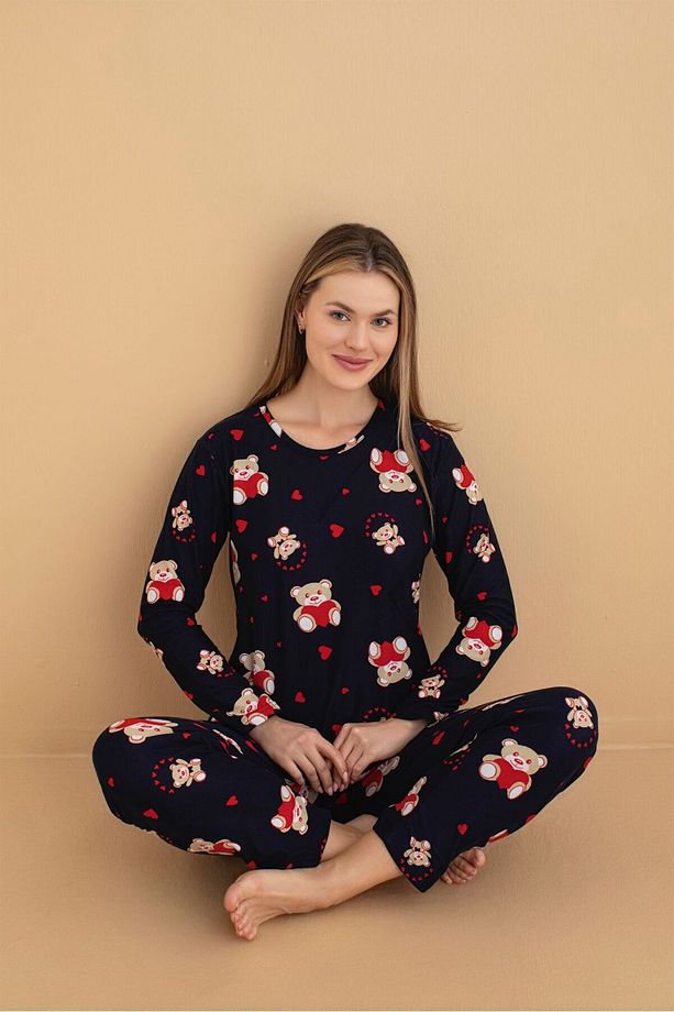 Yuvarlak Yaka Süet Pijama Takımı - 1
