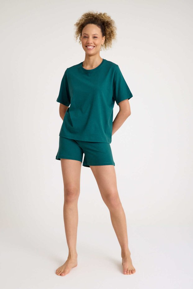 100% Cotton Green Color Premium Quality Shorts T-Shirt Women's Pajama Set