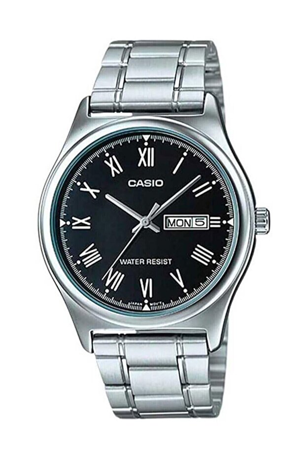 Men's Wristwatch with Black Dial, Silver Color Band, Calendar and Date
