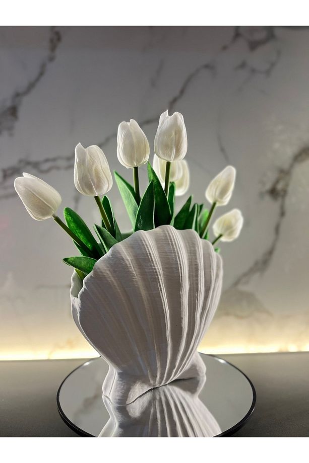 İstiridye Vazo 18 CM (BOYANABİLİR VE ÇİÇEKLER SETE DAHİL DEĞİLDİR) - 1