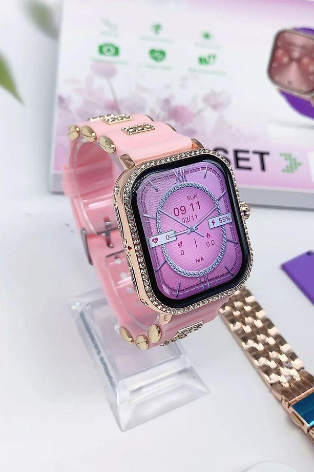 G10 Mini Elegant Amoled Ekran 38mm Taşlı Akıllı Saat 3 Kordonlu Smart Watch - 1