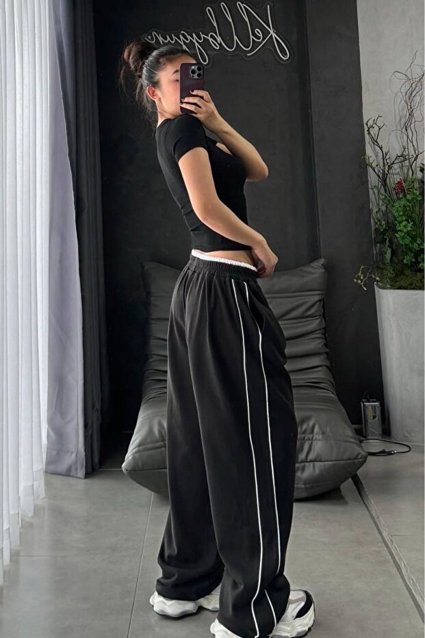 Oversize Çift Şeritli Eşofman Altı - 6