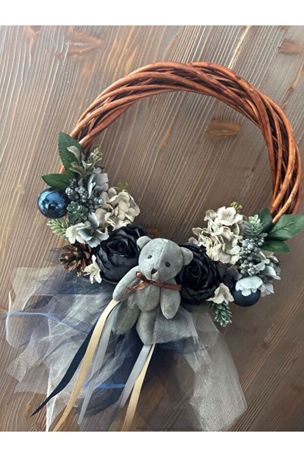 KAPI SÜSÜ  Bambu Çelenk, 25Cm MAVİ - 4