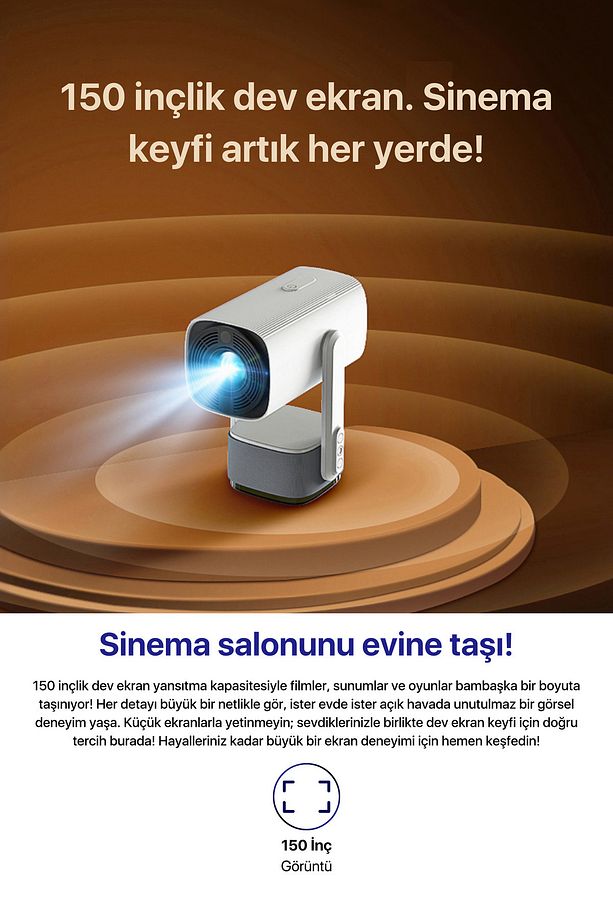 Powerbankli Kompakt Taşınabilir Projeksiyon 4K/1080P Dahili Android, WiFi, Bluetooth RGB Led - 6