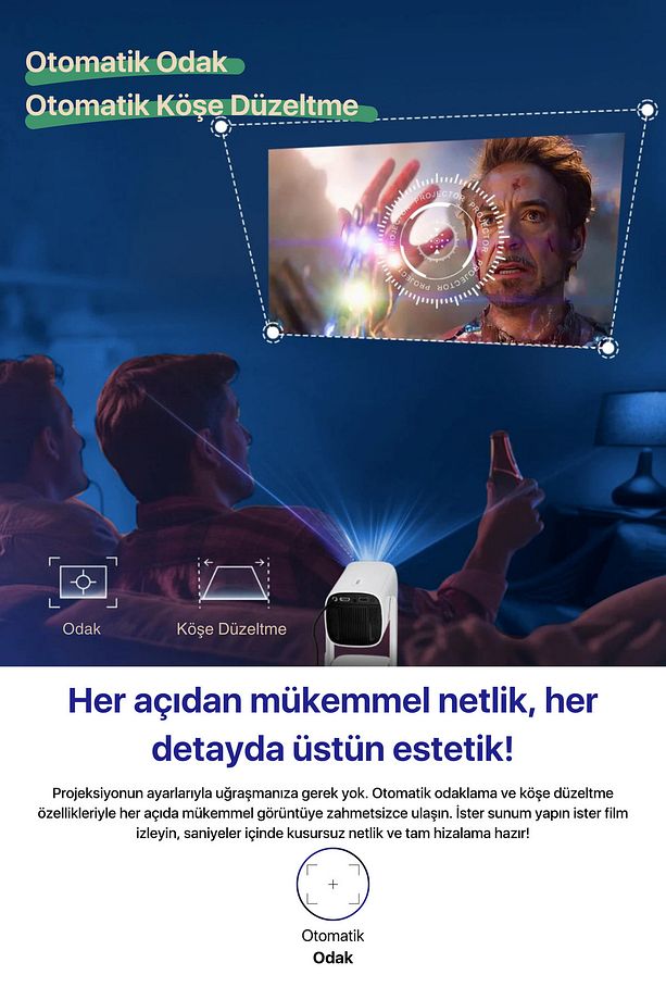 Powerbankli Kompakt Taşınabilir Projeksiyon 4K/1080P Dahili Android, WiFi, Bluetooth RGB Led - 5
