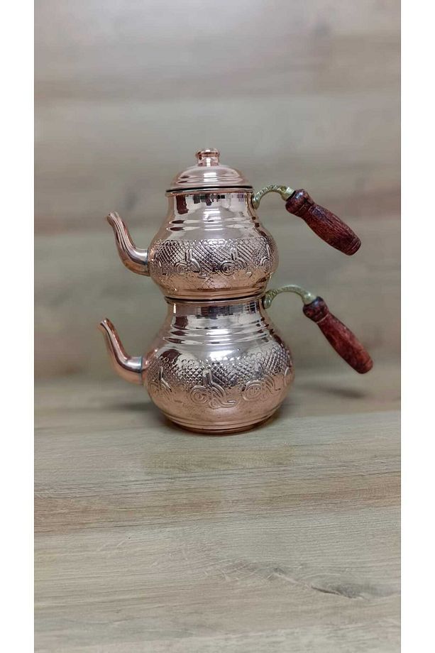 Sebe Home  Bakır  ORTA BOY  TUĞRA DESENLİ  Çaydanlık Seti - 3