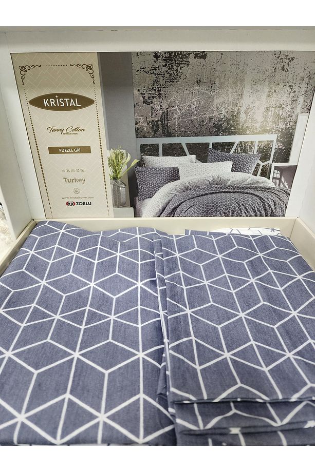 Kristal Tek Kişilik Terry Cotton Puzzle Gri Nevresim Takımı - 2