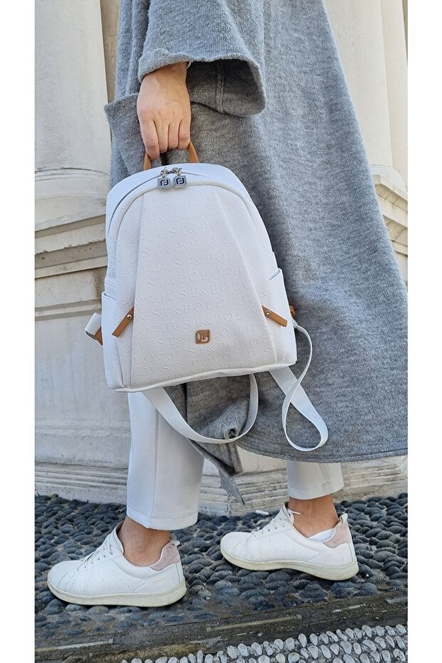 Women's 9 Compartment Embossed Printed Backpack