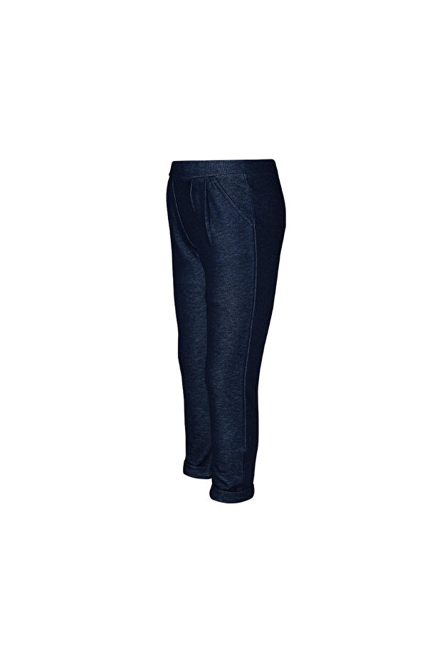 Dark Navy Blue Girls' Double-Legged Pleated Waist Pocket Pants