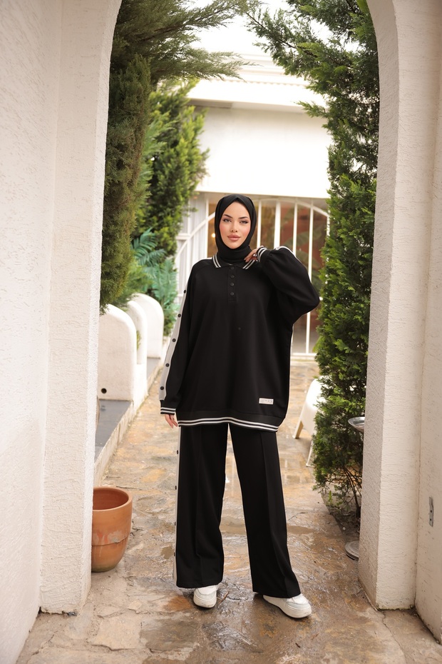 White Team Tracksuit Set Buttoned Bottom Top Set - 2
