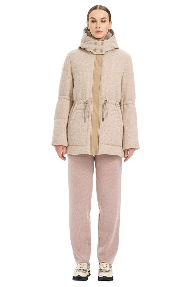 Kapüşonlu Bel Lastikli Mont - 1
