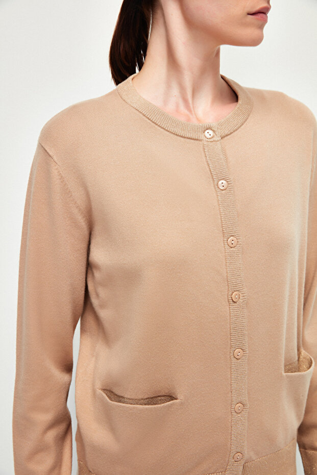 Düğmeli Simli Cepli Triko Hırka - 3